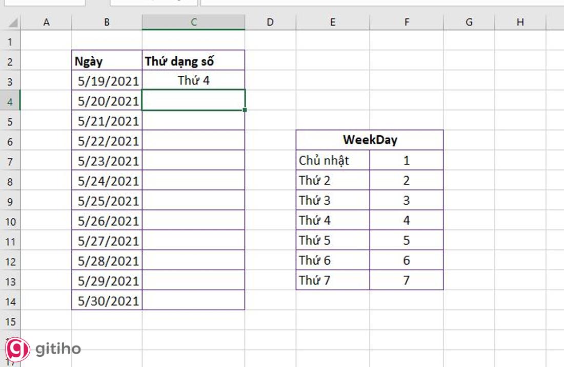 Hàm Weekday kết hợp với hàm If (5)