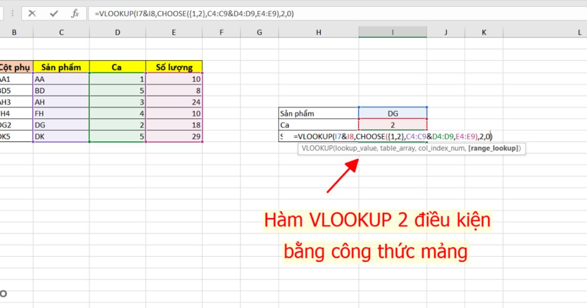Hàm Vlookup 2 điều kiện (3)