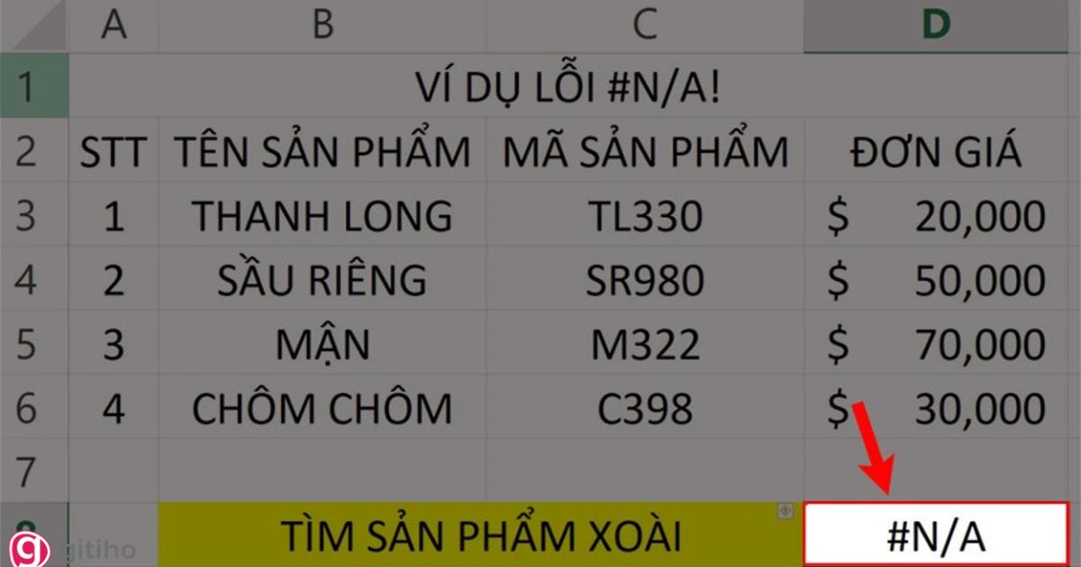Lỗi #N/A! do không cố định vùng tìm kiếm khi copy công thức (1)