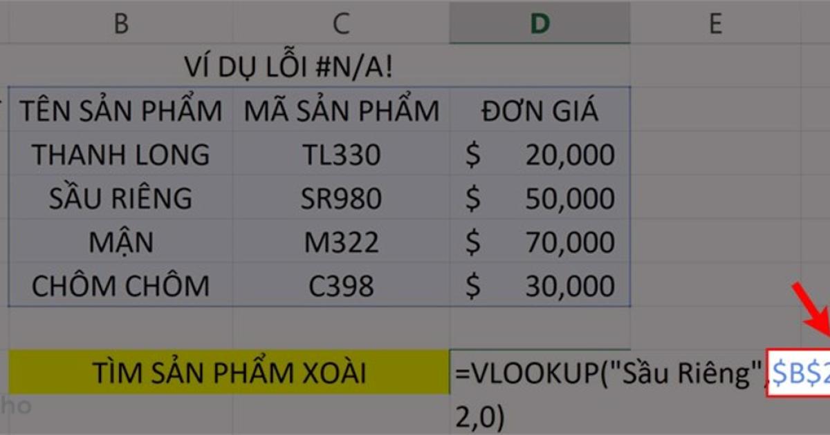 Lỗi #N/A! do không cố định vùng tìm kiếm khi copy công thức (3)