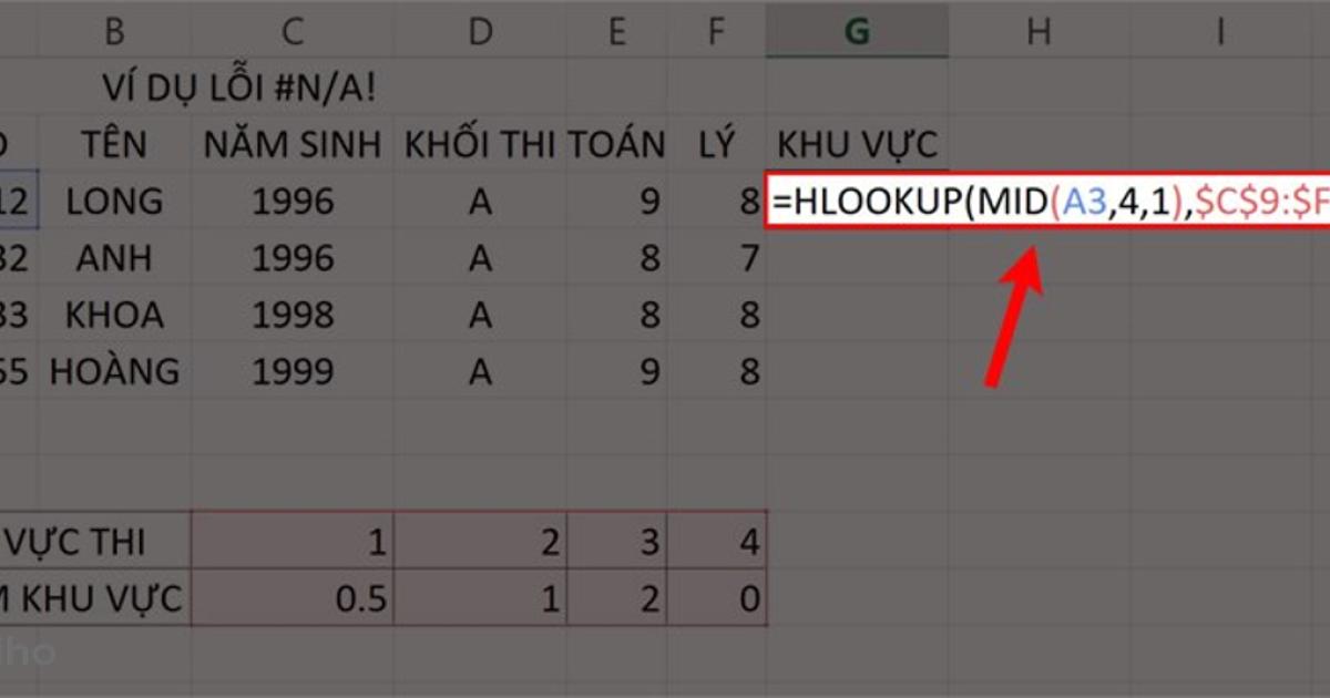 Hàm Hlookup kết hợp với hàm MID (1)