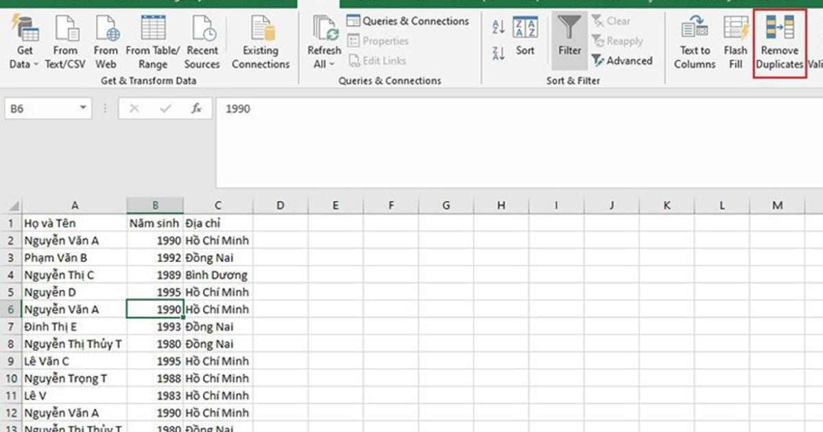 Lọc dữ liệu trùng bằng tính năng Remove Duplicates (1)