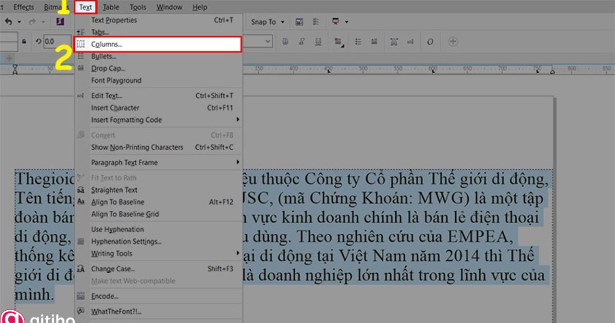 Các kiểu nhập văn bản trong Corel (2)