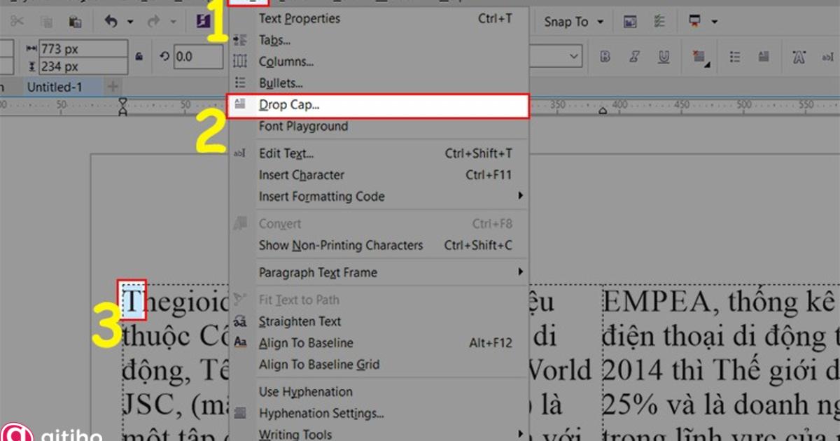 Các kiểu nhập văn bản trong Corel (4)