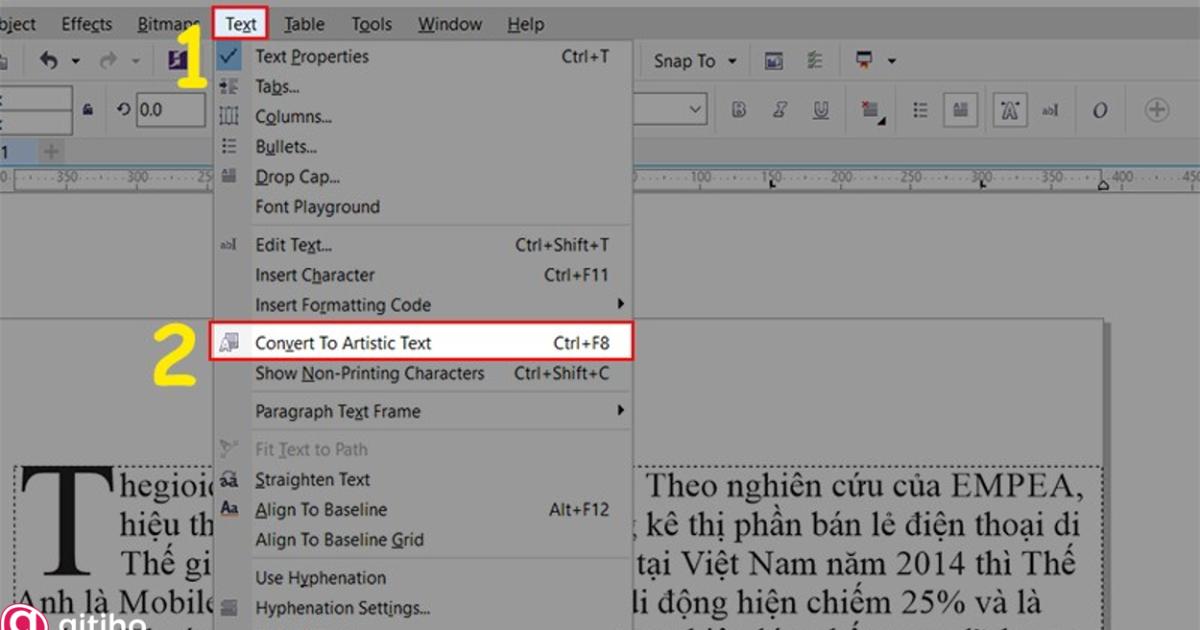 Hướng dẫn định dạng chữ trong Corel