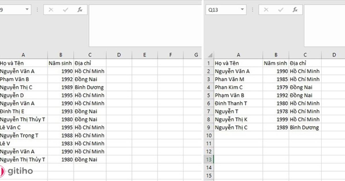 Lọc dữ liệu trùng bằng công thức (1)