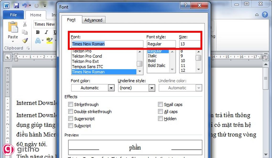 Chỉnh sửa Font chữ trong văn bản (2)