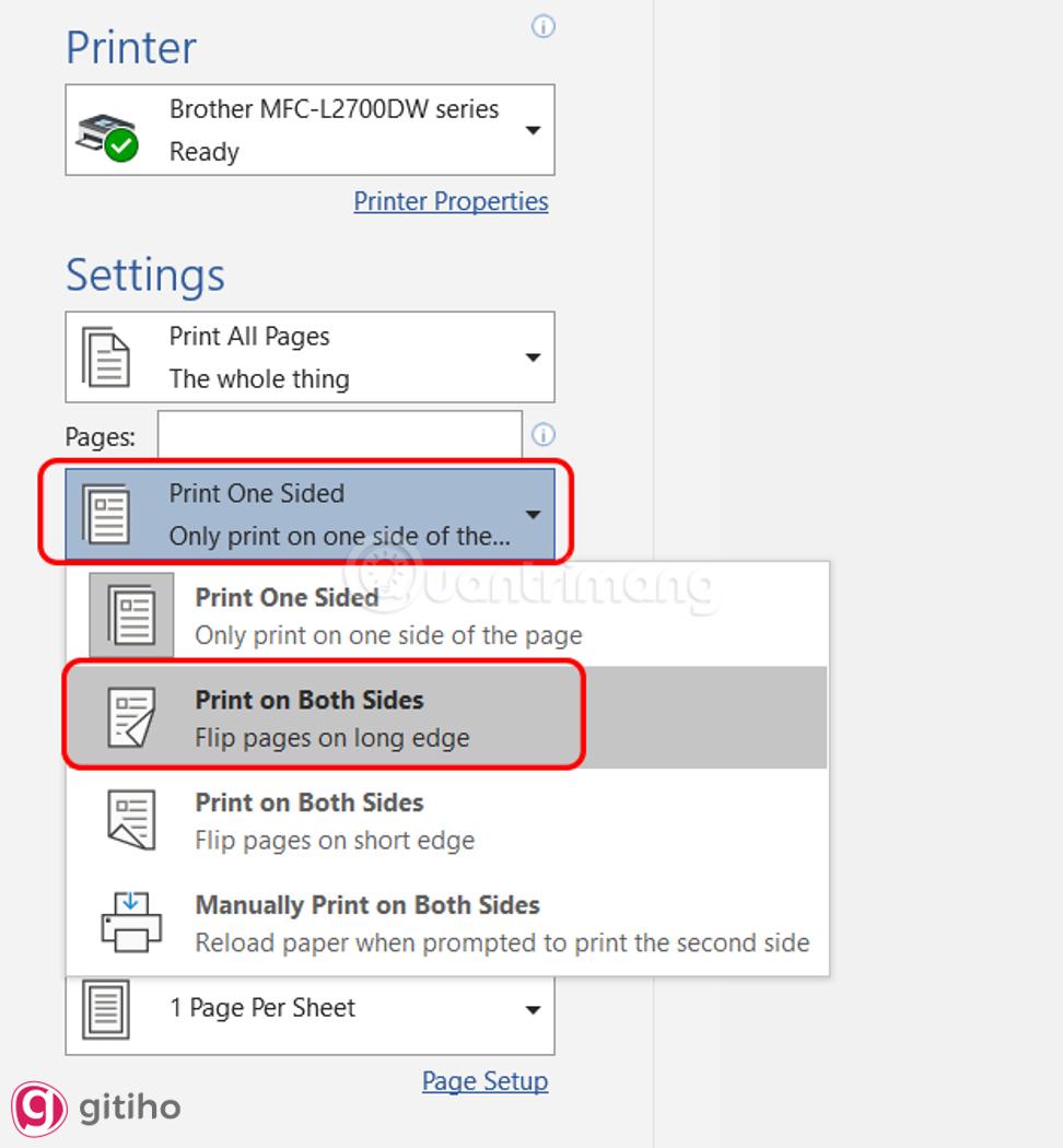In 2 mặt file Word trên máy in hỗ trợ in hai mặt