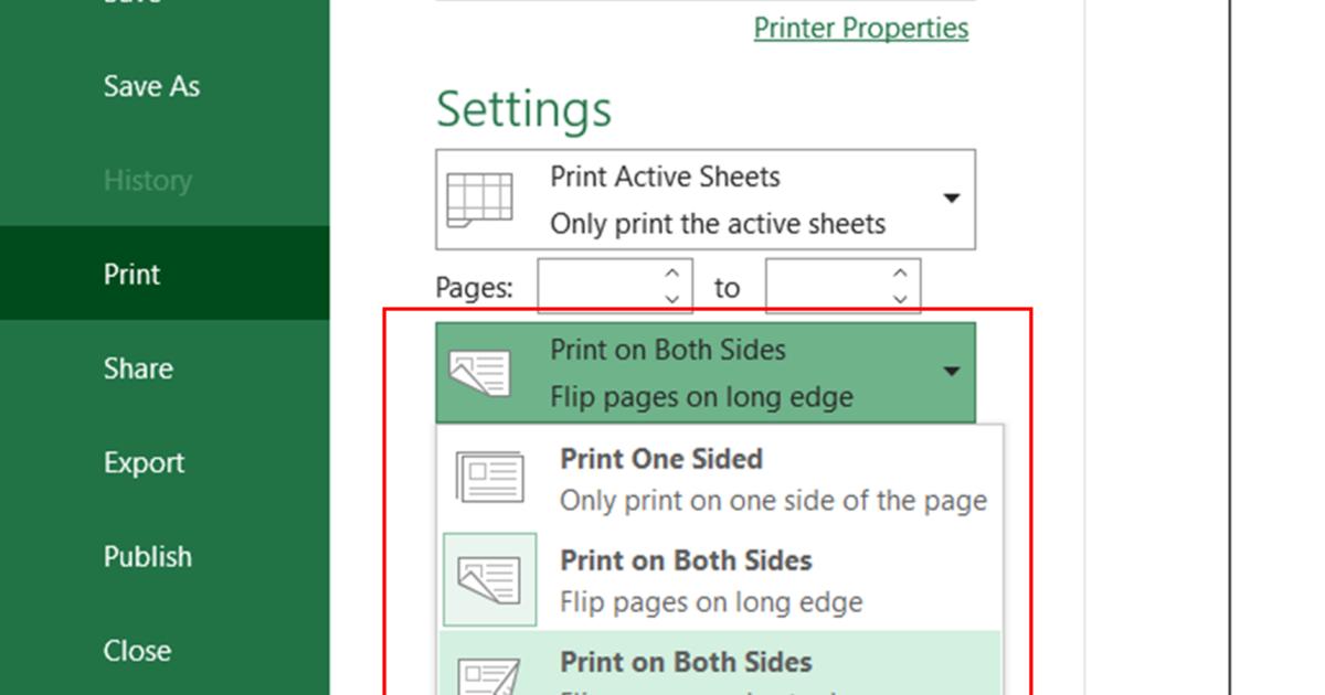 In 2 mặt file Excel trên máy in hỗ trợ in hai mặt