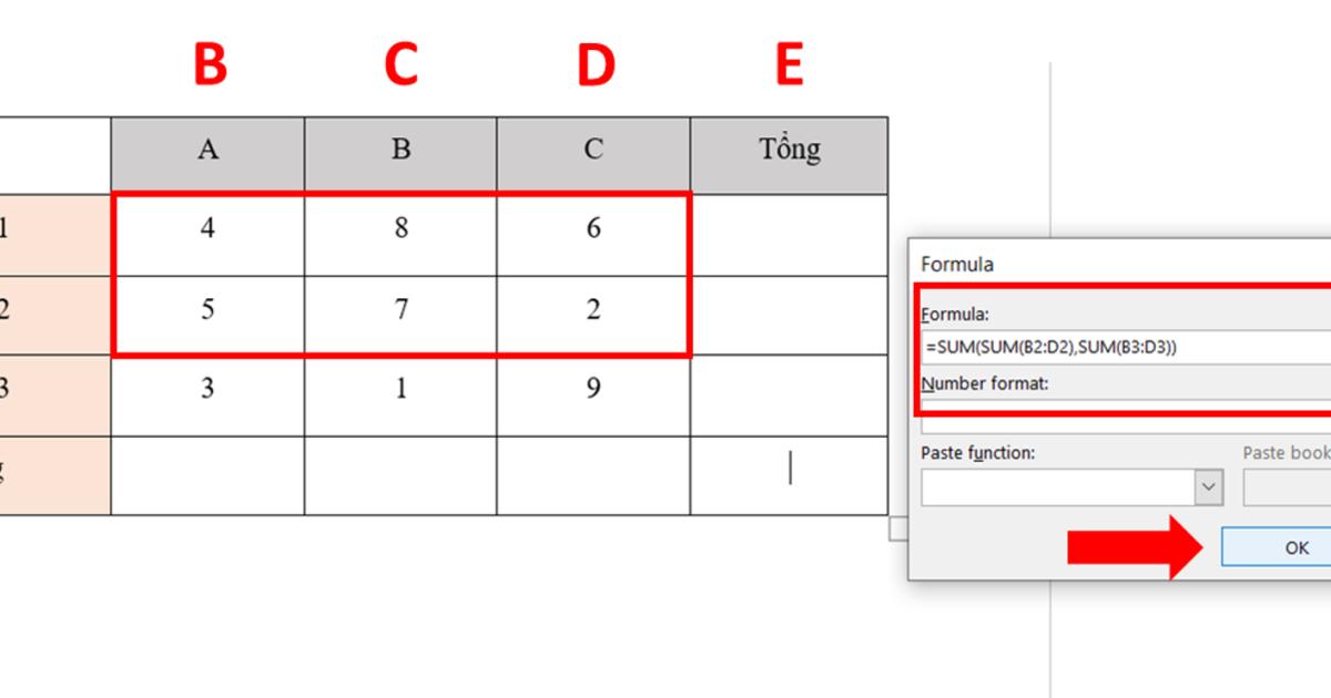 Cách tính tổng nhiều hàng, nhiều cột trong Word (2)