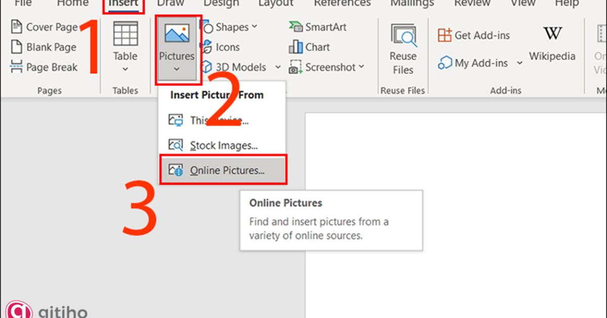 Tạo khung viền trong word bằng Online picture (1)