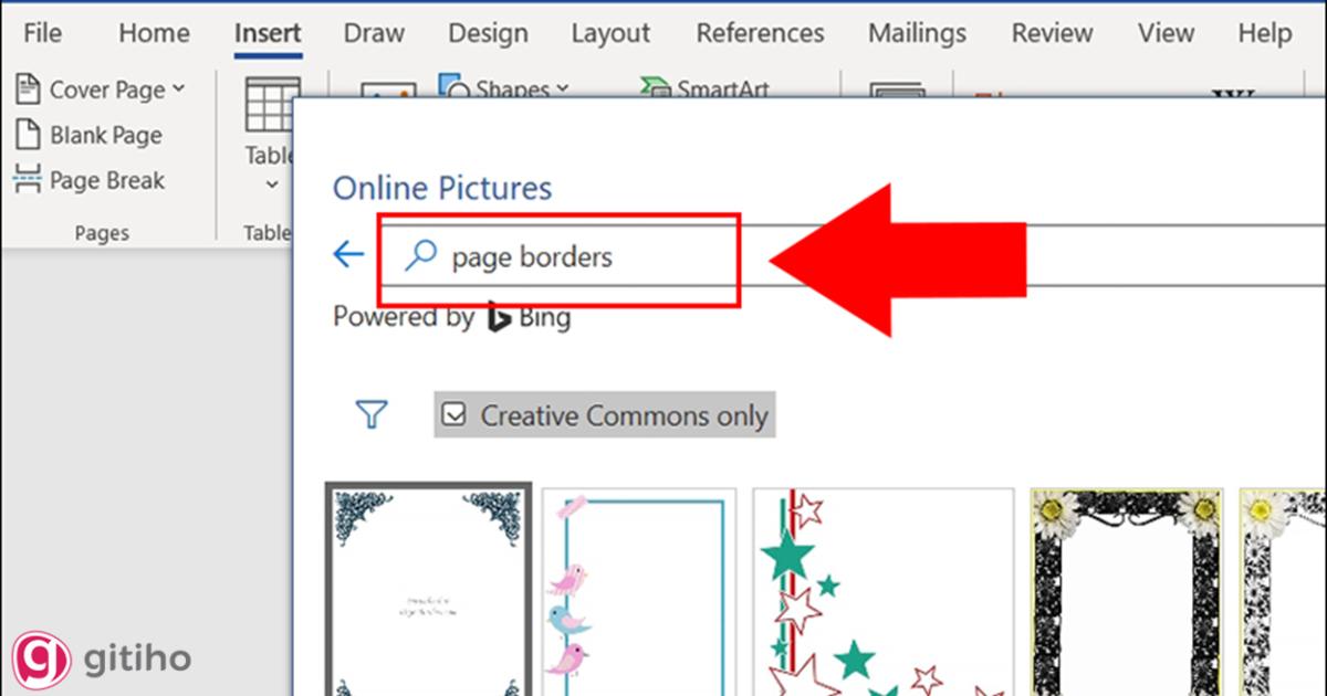 Tạo khung viền trong word bằng Online picture (2)