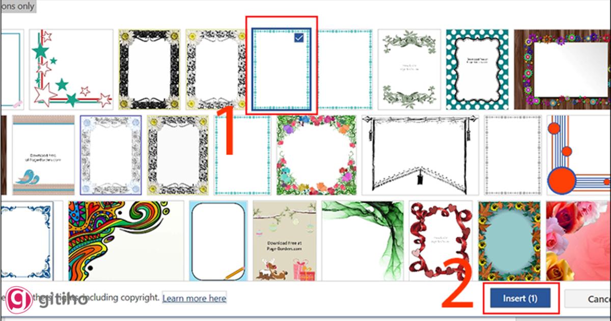 Tạo khung viền trong word bằng Online picture (3)