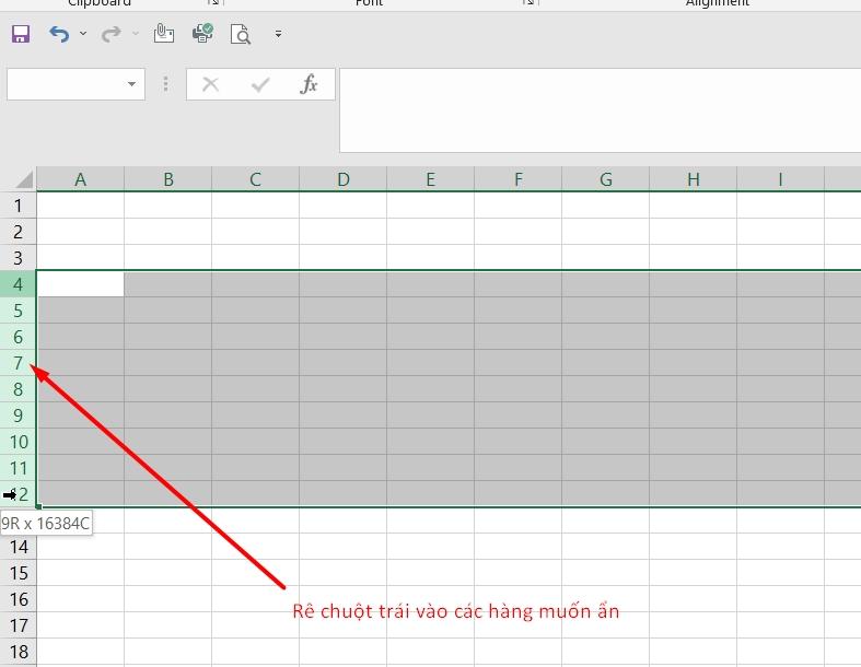 Cách chọn nhiều hàng liên tiếp muốn ẩn