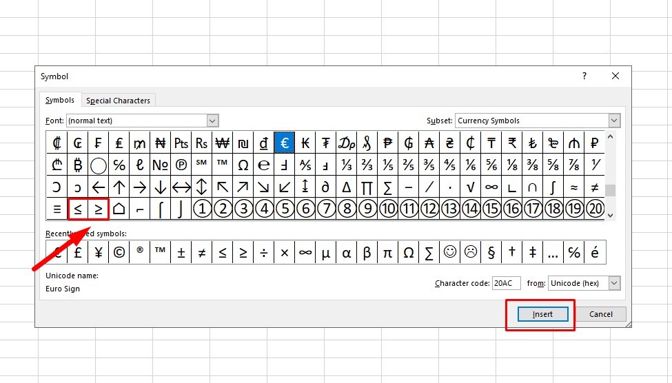 Kết quả sau khi nhập ký tự từ Symbol