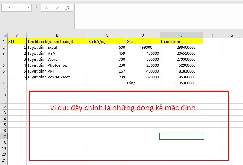 Nhấn bỏ dấu tick mục Gridlines để xóa dòng kẻ mặc định bạn nhé!