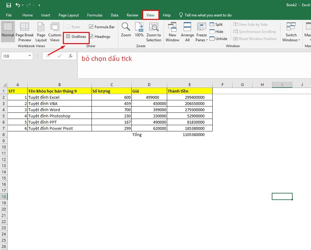 Hướng dẫn cách xóa dòng kẻ trong Excel đơn giản, kèm ví dụ