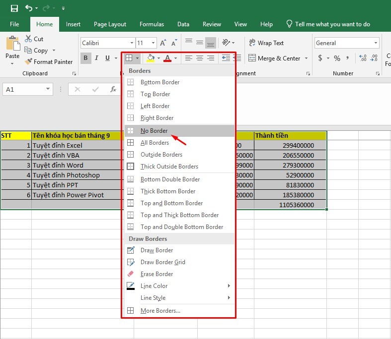 Hướng dẫn cách xóa dòng kẻ trong Excel đơn giản, kèm ví dụ