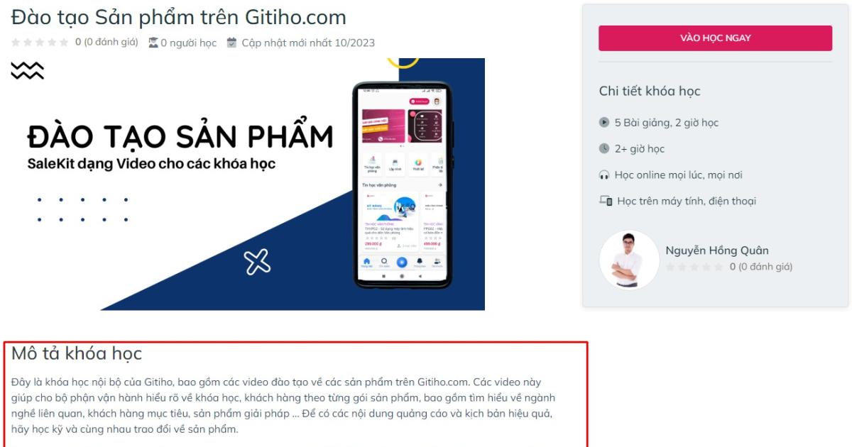 Gitiho xây dựng các khóa e-Learning để đào tạo sản phẩm cho nhân viên