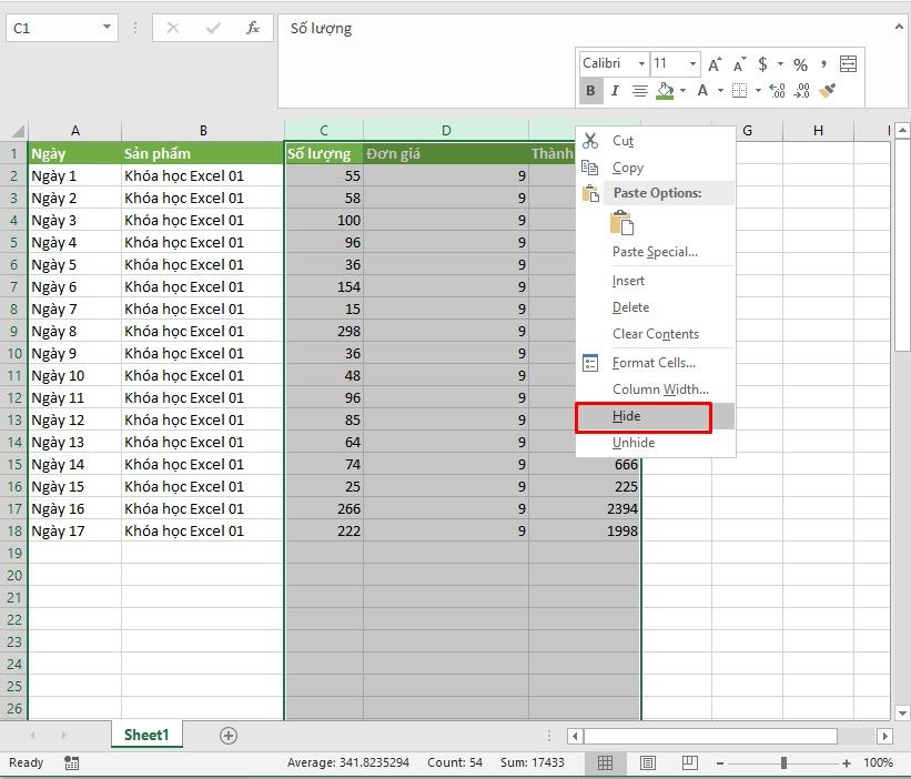 Hướng dẫn cách ẩn cột trong Excel đơn giản, ai cũng làm được
