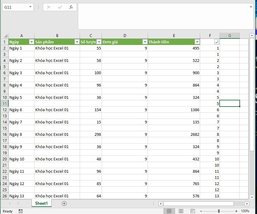 Cách chèn dòng trống xen kẽ trong Excel kèm ví dụ chi tiết dễ hiểu