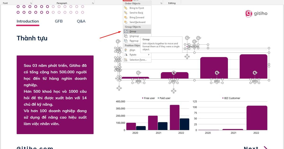 Chọn Group để nhóm các đối tượng lại với nhau