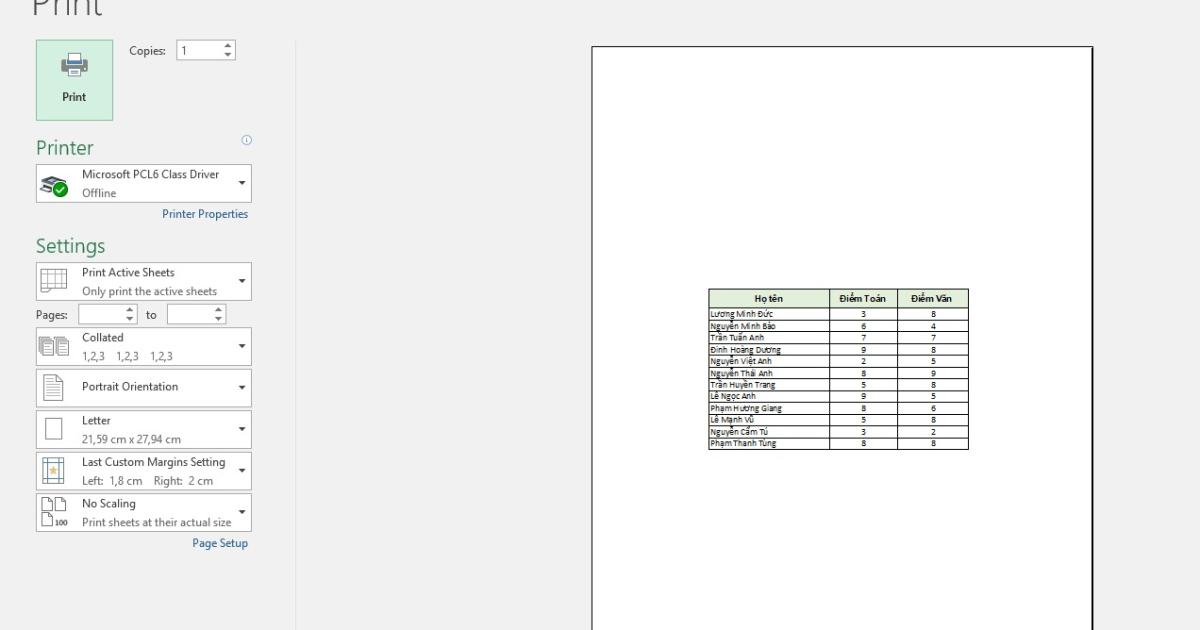 Bấm vào Print Preview để xem trước tài liệu