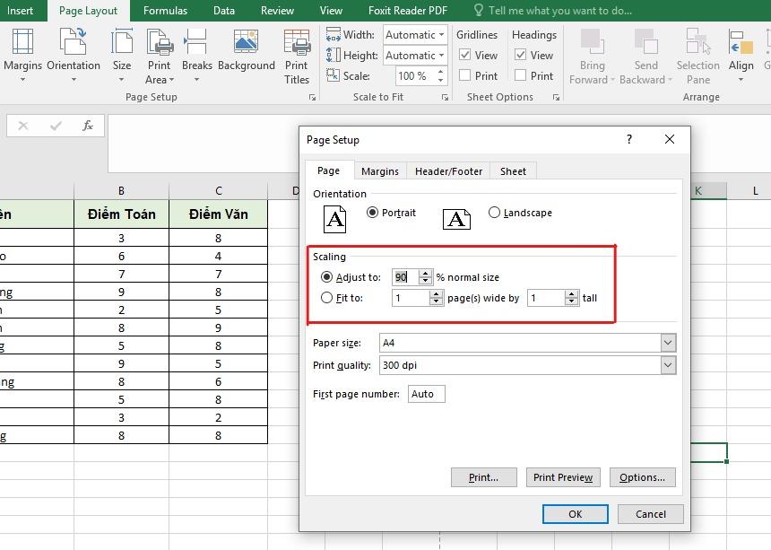 Thiết lập luôn in vừa trang giấy Excel