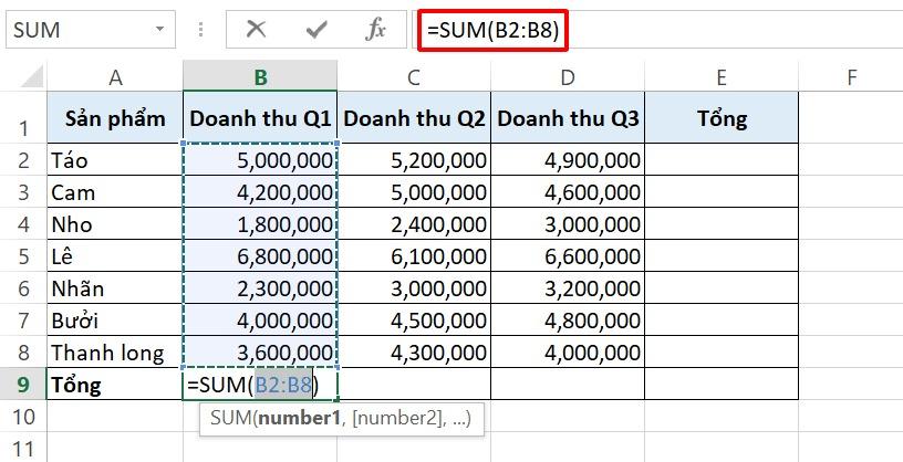 Cách dùng hàm Sum trong Excel để tính tổng kèm ví dụ