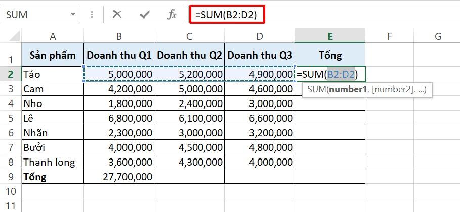 Cách dùng hàm Sum trong Excel để tính tổng kèm ví dụ