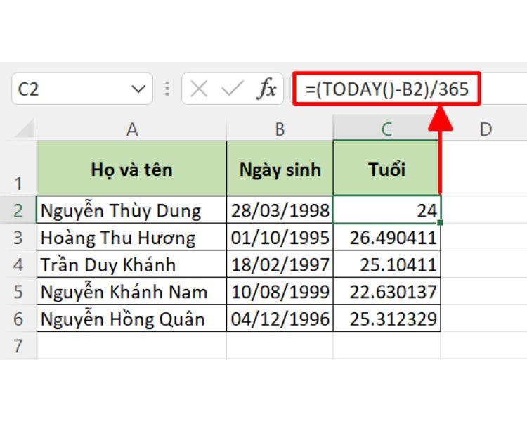 Hướng dẫn 4 cách tính tuổi trong Excel chi tiết