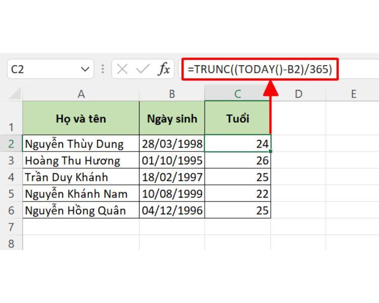 Hướng dẫn 4 cách tính tuổi trong Excel chi tiết