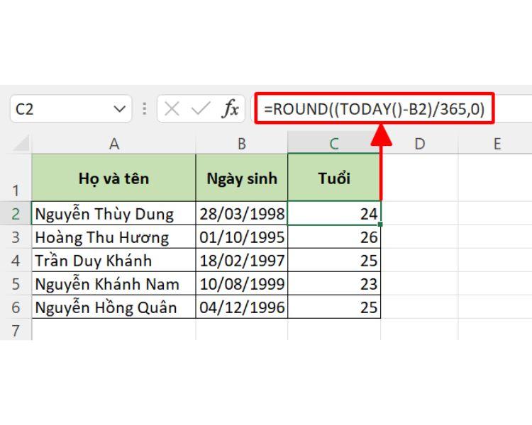 Hướng dẫn 4 cách tính tuổi trong Excel chi tiết