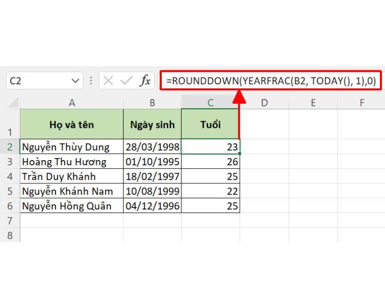 Hướng dẫn 4 cách tính tuổi trong Excel chi tiết