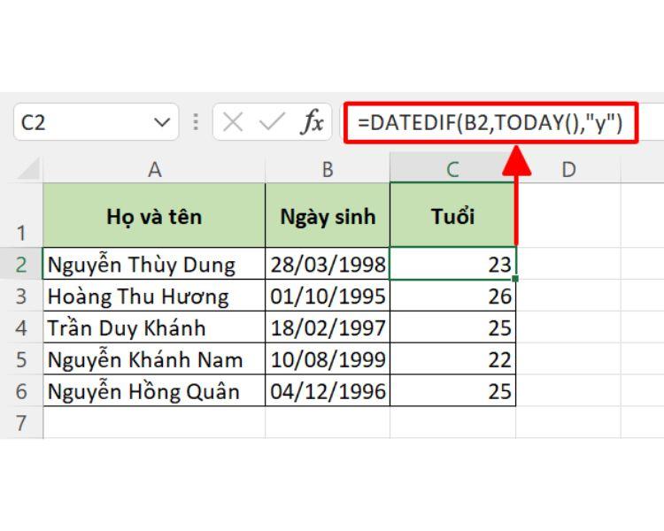 Hướng dẫn 4 cách tính tuổi trong Excel chi tiết