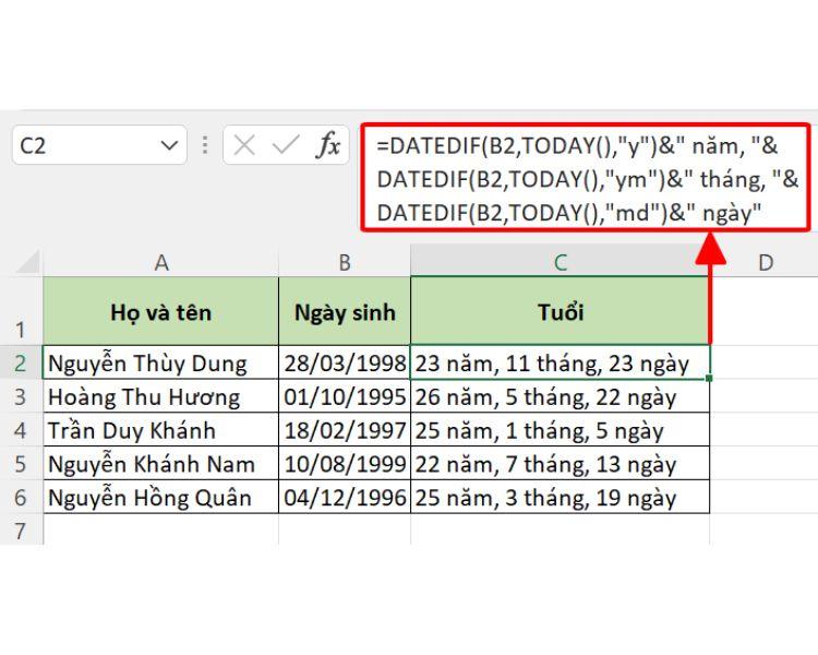 Hướng dẫn 4 cách tính tuổi trong Excel chi tiết