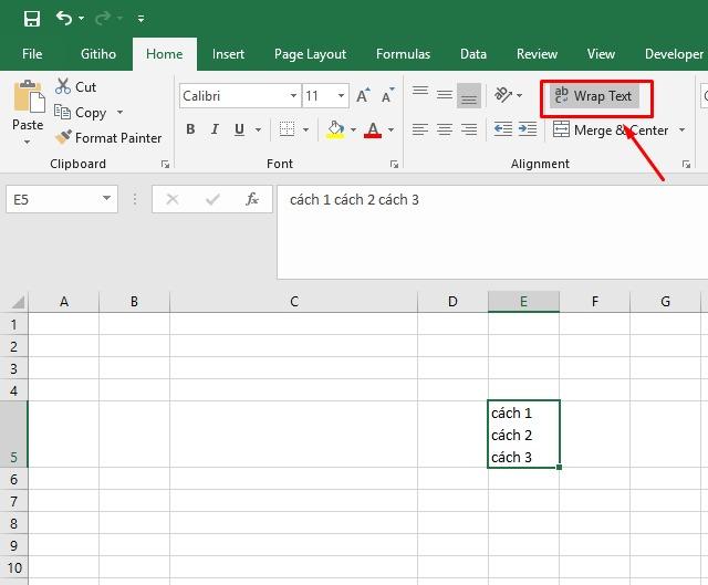 Chọn Wrap Text để xuống dòng