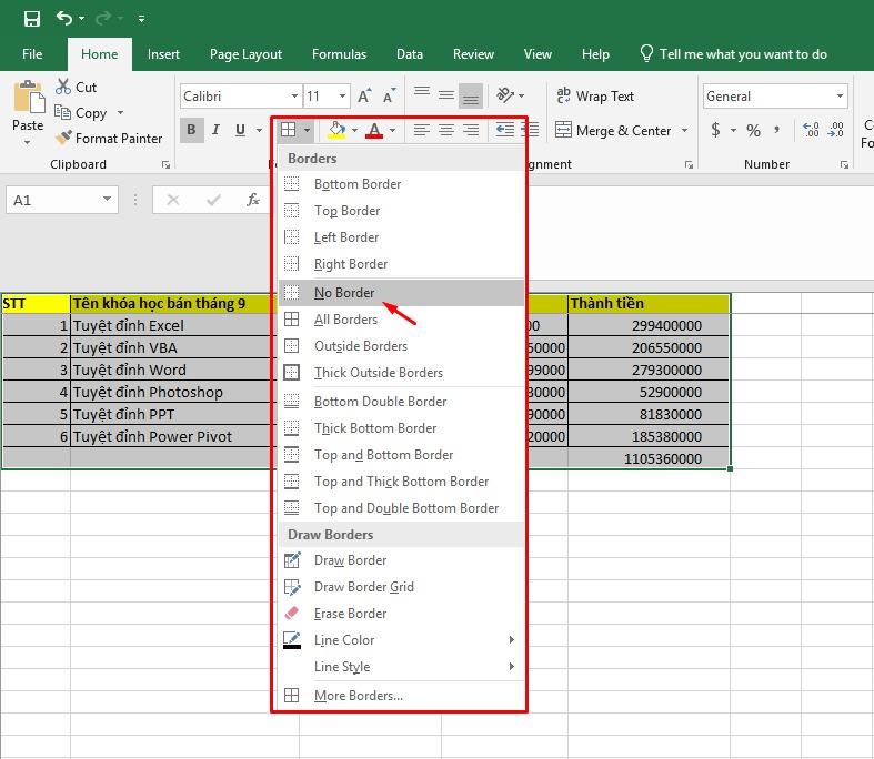 Hướng dẫn cách xóa dòng kẻ trong Excel đơn giản, kèm ví dụ