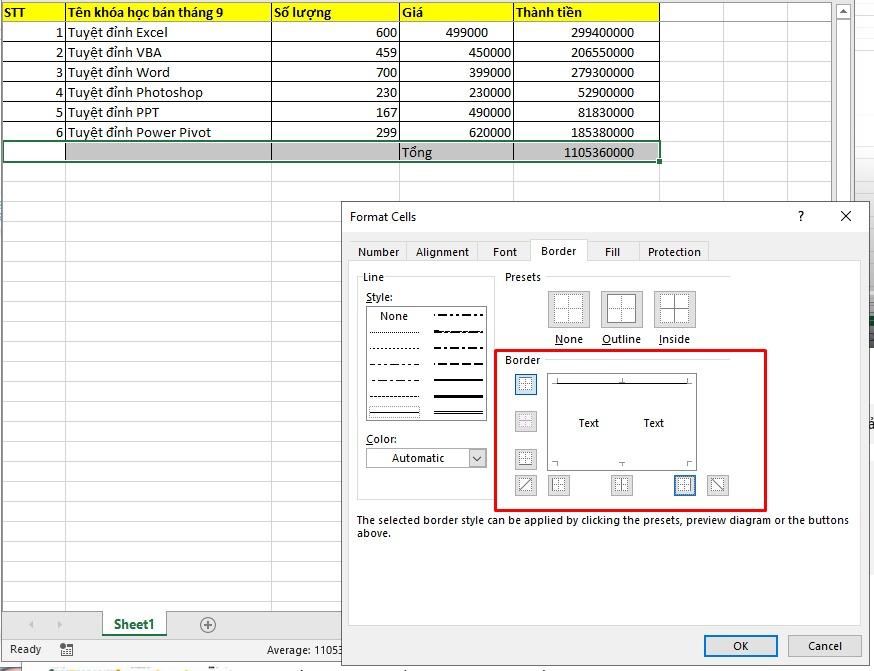 Hướng dẫn cách xóa dòng kẻ trong Excel đơn giản, kèm ví dụ