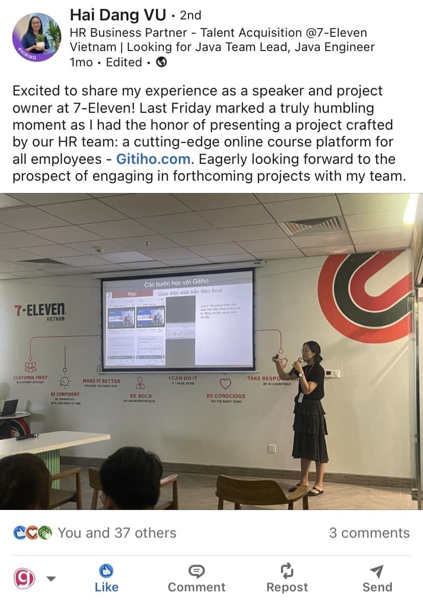 Chị Vũ Hải Đăng - chuyên viên LnD tại 7-Eleven chia sẻ về cách học tập trên nền tảng LMS đến đội ngũ