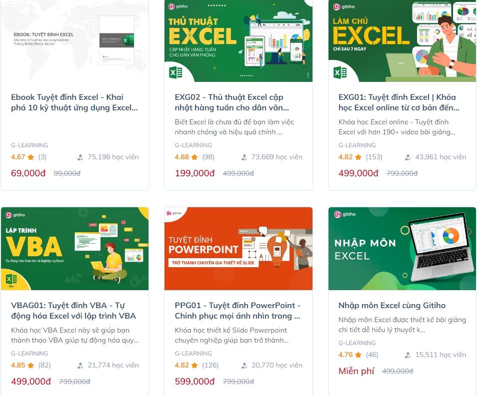 Một số khóa học Tin học văn phòng trên Gitiho