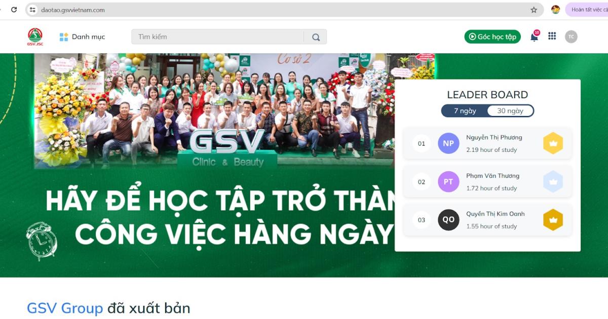 Giao diện hệ thống quản lý học tập LMS của GSV Clinic & Spa