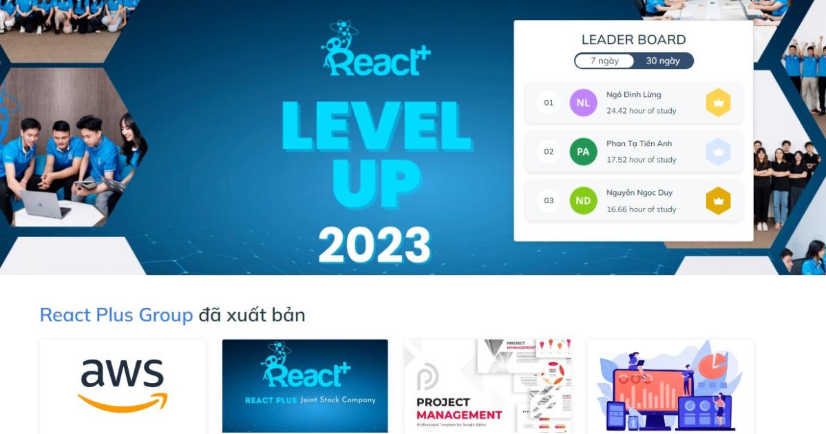 Giao diện hệ thống quản lý học tập của ReactPlus