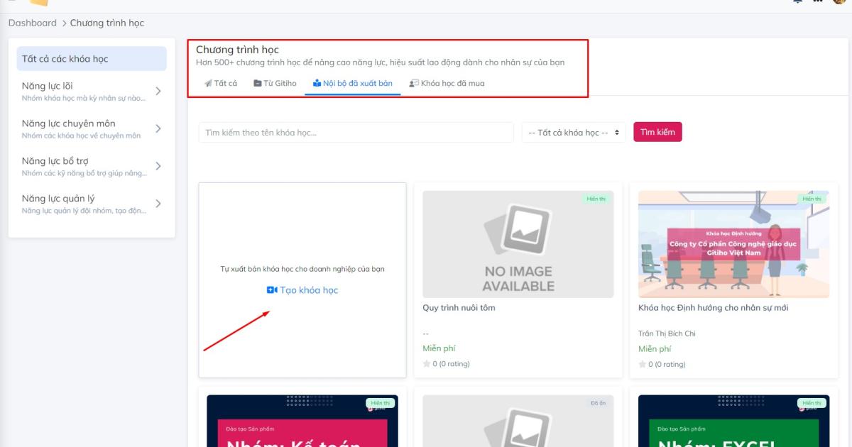 Daonh nghiệp có thể tải lên các khóa học nội bộ để đào tạo cho nhân sự mình