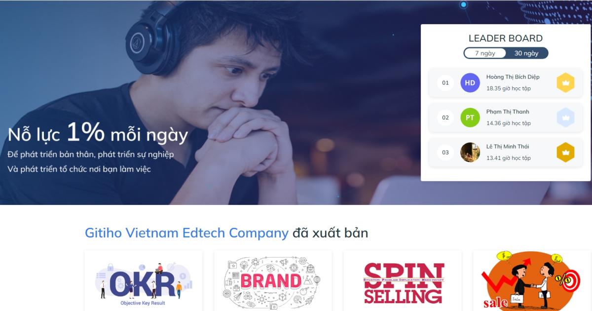 Giao diện hệ thống LMS với bảng xếp hạng nhân viên có kết quả học tập tích cực