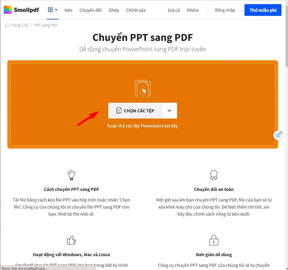 Truy cập website trực tuyến SmallPDF để chuyển đổi file