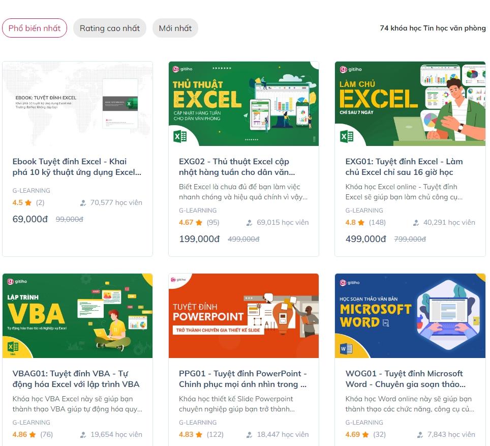 Các khóa học tin học văn phòng được rất nhiều học viên quan tâm tại Gitiho