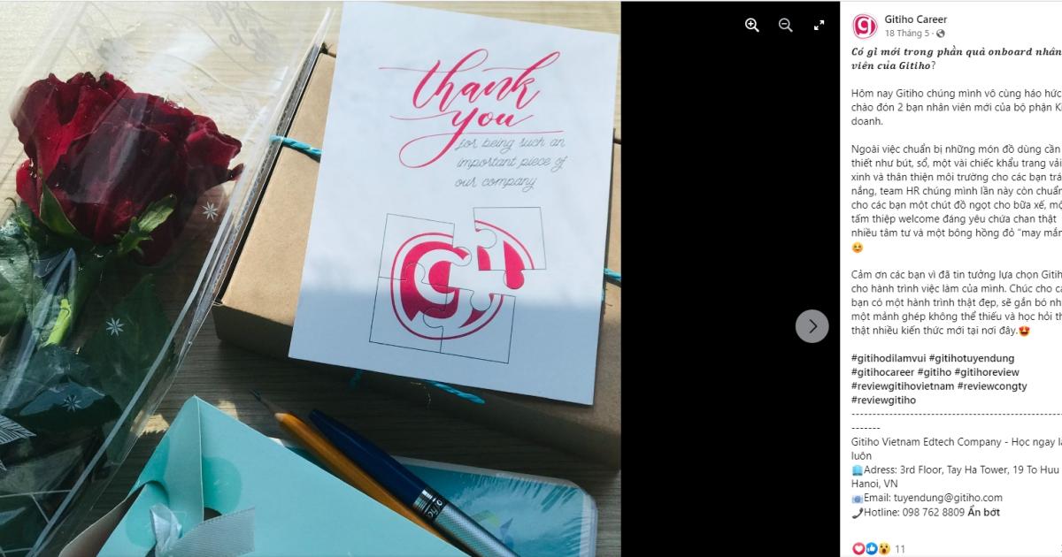 Quà chào mừng nhân viên mới tại Gitiho