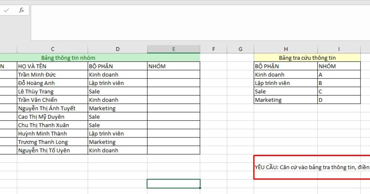 Ví dụ sử dụng hàm Vlookup để tra cứu nhóm