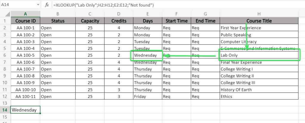 Ví dụ về hàm XLOOKUP